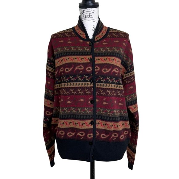 Dana Buchman Women's Wool Cardigan Sweater Button-Up Vintage Nordic Size M - Picture 1 of 8